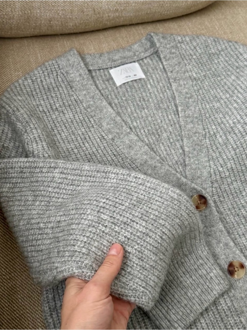 Zara Heather Gray Ribbed V-Neck Button Cardigan - Picture 2 of 3